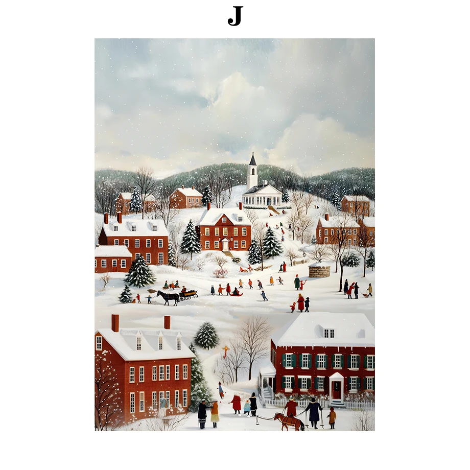 Зимний сельский снежный пейзаж картина на холсте