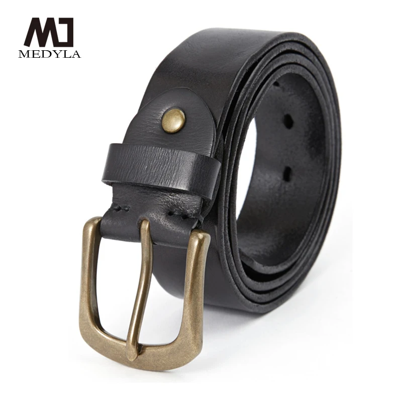 MEDYLA Men's Belt Without Interlayer Cowhide Belt Natural Skin Retro Copper Buckle Casual Personality Belt Young Fashion Belt