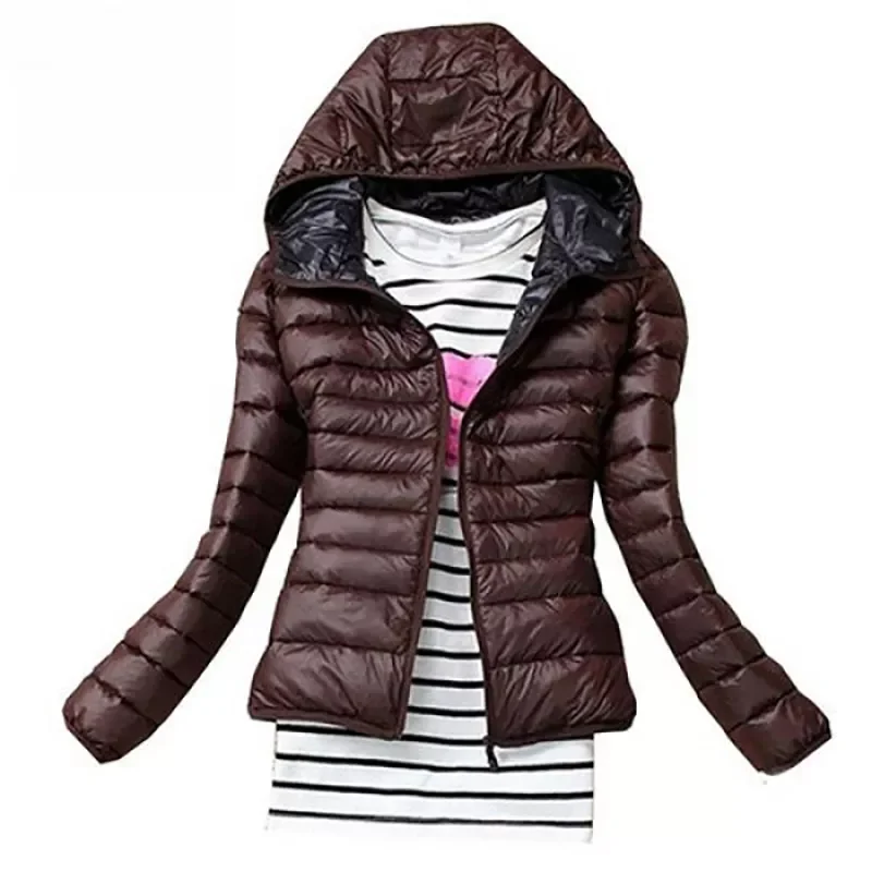 2022New Autumn Warm Jacket Hooded Coats Women's Slim Cotton Padded Lining Zipper Top with Pockets Female Parka Coat XS-XL