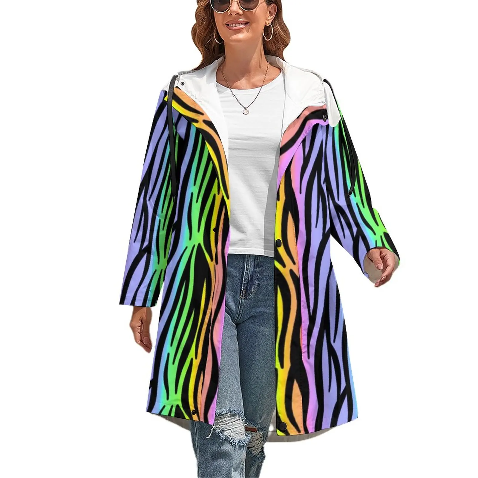 

Тренчкот с принтом тигра радуги верхняя одежда в цветную полоску зимнее пальто с узором современные повседневные куртки большого размера ...