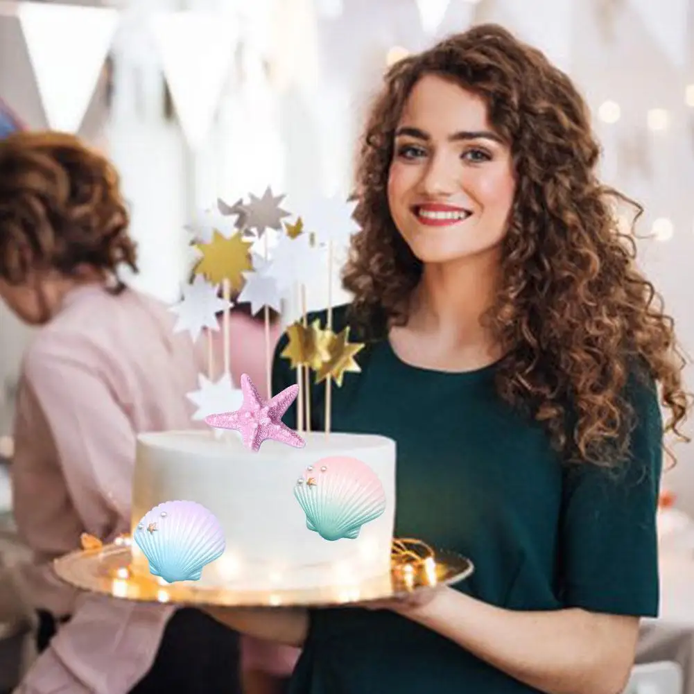 

Resin Shell Starfish DIY Cake Topper Kids Mermaid Party Party The Baby Ocean Decor Under Sea Birthday Shower Cake Decoratio H8V8