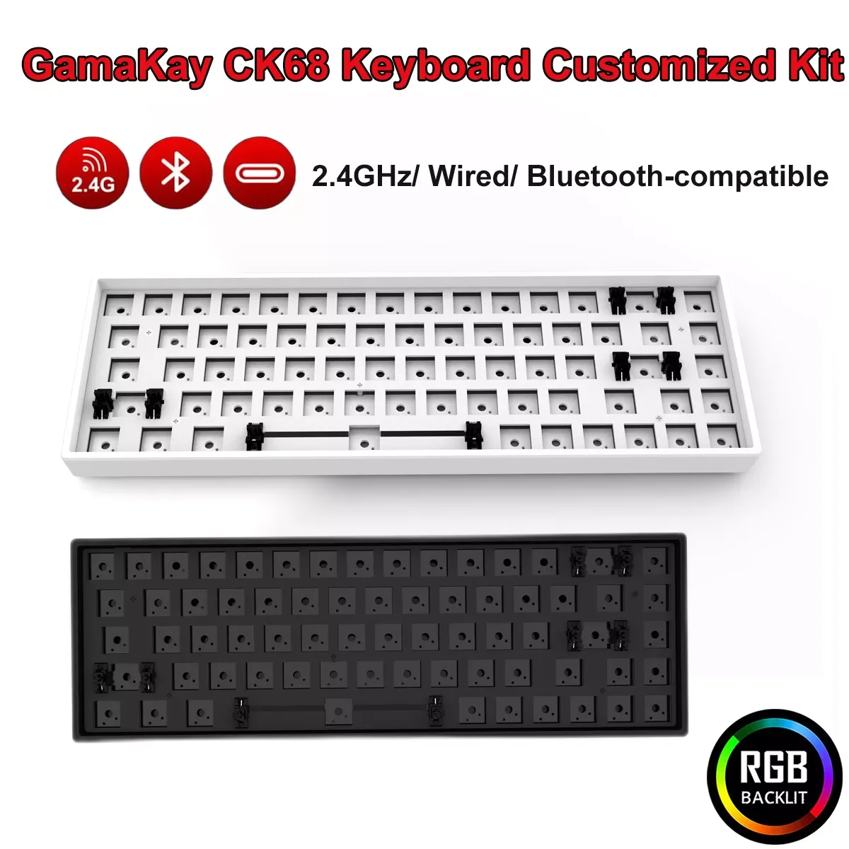 

GamaKay CK68 Mechanical Keyboard Customized Kit RGB Hot Swappable Wired/ Bluetooth-compatible/ 2.4GHz PCB 65% NKRO Keyboard Kit