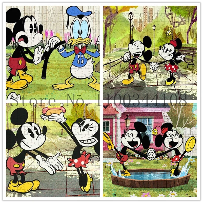 

300/500/1000 Pcs Disney Mickey Minnie Jigsaw Puzzles for Kids Cartoon Movies Wooden Puzzles Decompressing Assemble Game Toys