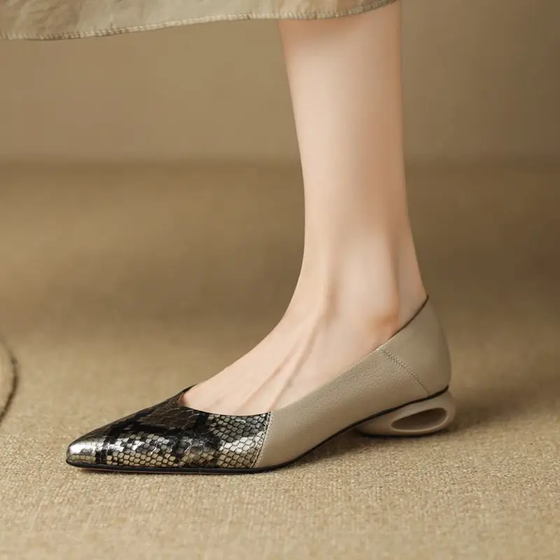 

Size 34-42 Comfortable Genuine Leather Women Heels Shoes Pointed Toe Snake Pattern Design Fashion High Heel Shoes Easy To Walk