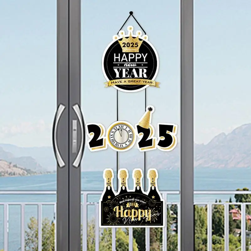 С Новым годом Настенная вывеска Новогоднее украшение Подвески 2025 Золотой Черный