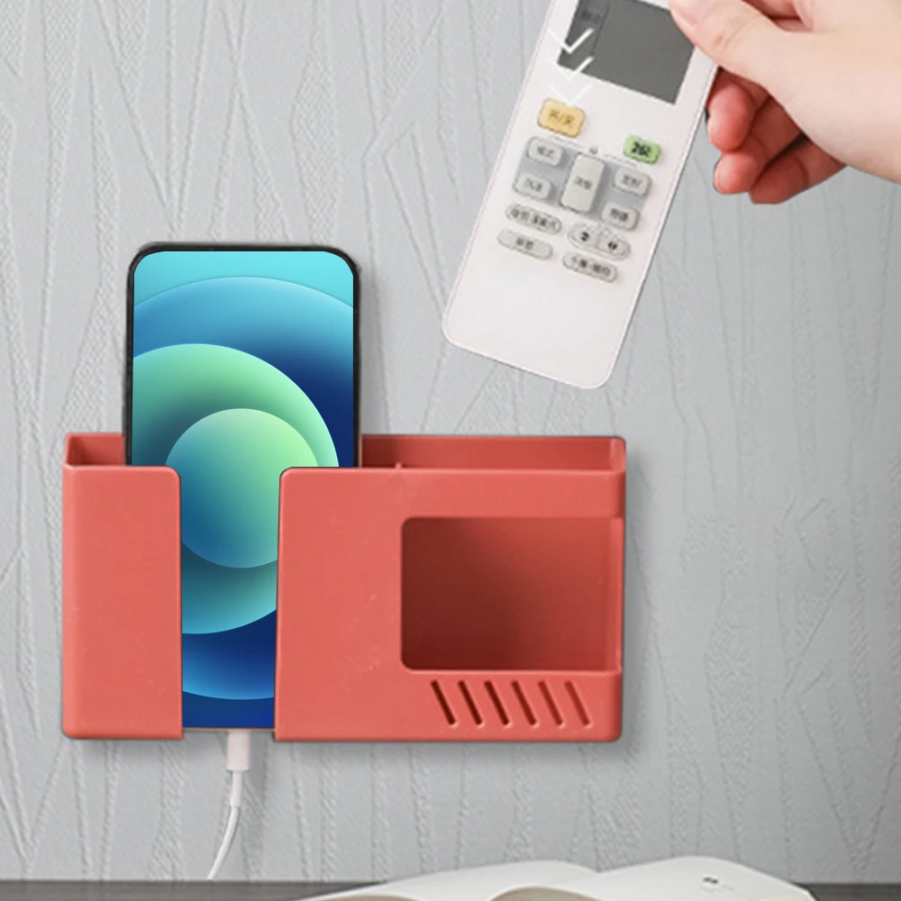 

4/2/1Pcs Punch-free Mobile Phone Holder Wall Mount Stand Remote Control Organizer Storage Box Charging Bedside Container Rack