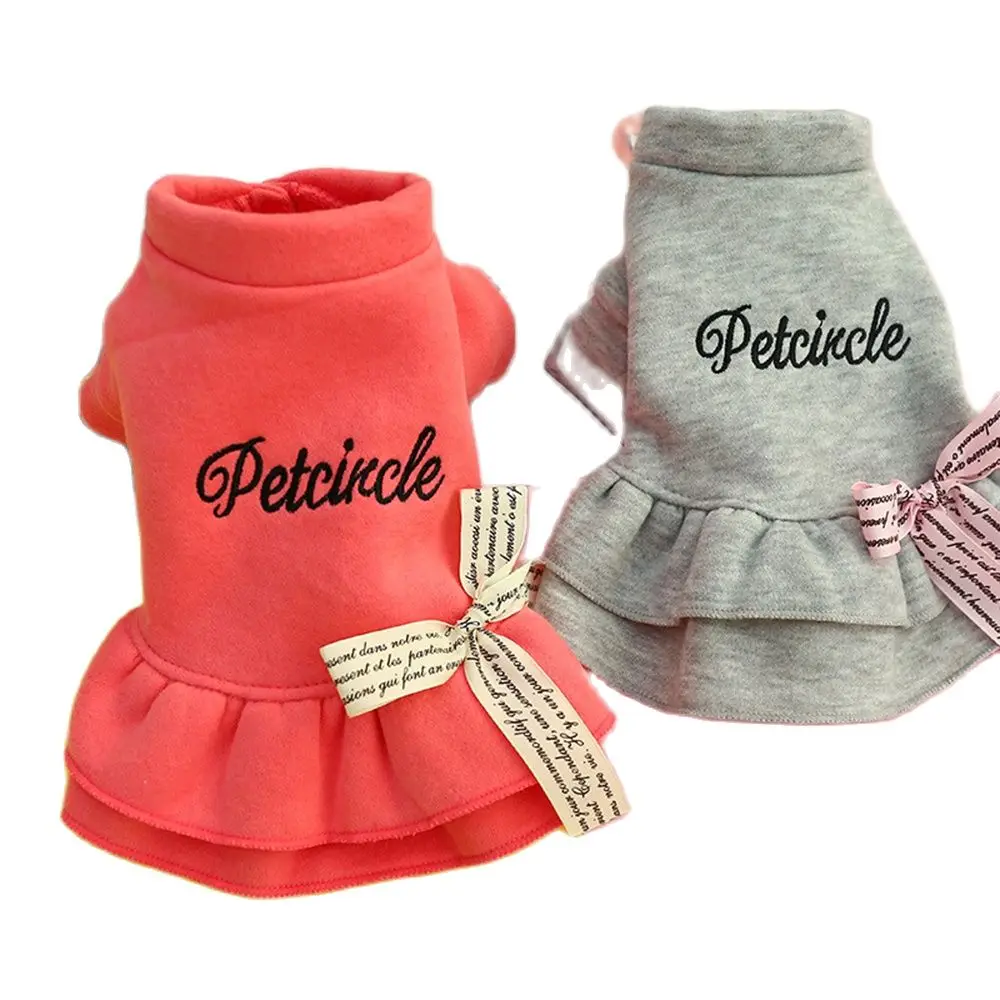 Small Dog Cat Dress T-Shirt  Letters & Bows Pet Puppy Sweater Hoodie Autumn/Spring Clothes Apparel 5 sizes