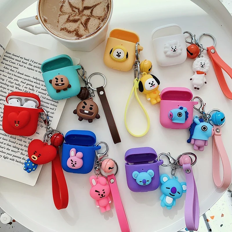 

Kawaii Kpop Bts Silicone Earphone Cases for Airpods 1/2 Pro Bt21 Anime Figures Doll Cute Tata Rj Headphones Case with Ornament