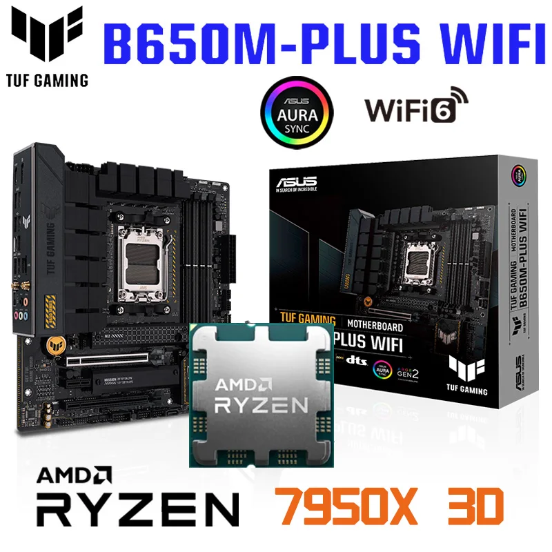 

Socket AM5 Desktop Mainboard ASUS TUF GAMING B650M-PLUS WIFI DDR5 Motherboard AMD Ryzen 9 7950X 3D CPU Combo AMD B650 128GB NEW