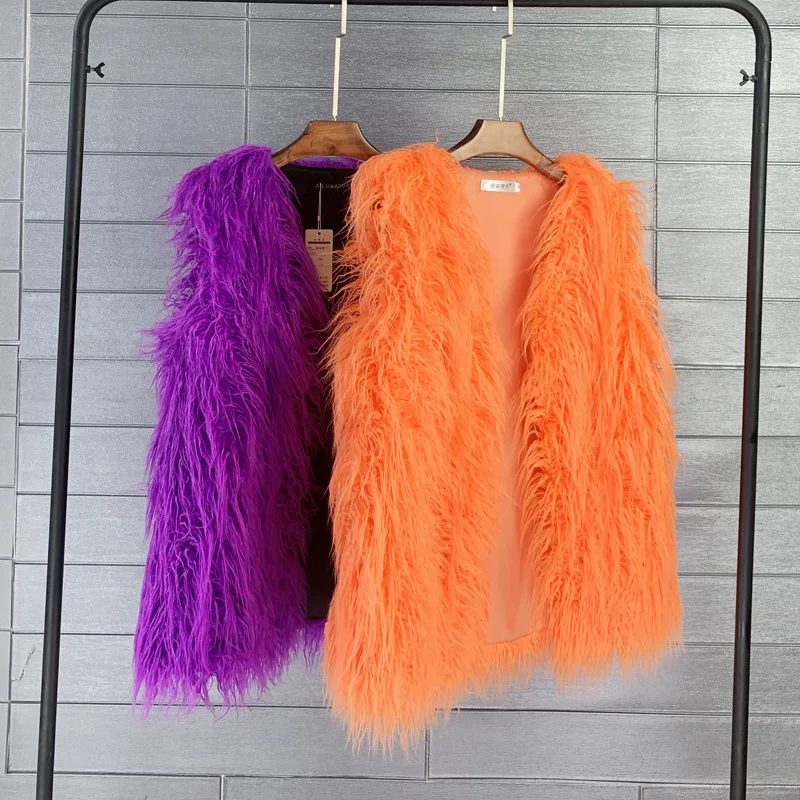 Large size beach wool mid length fur like vest in autumn and winter, warm women's vest coat is soft