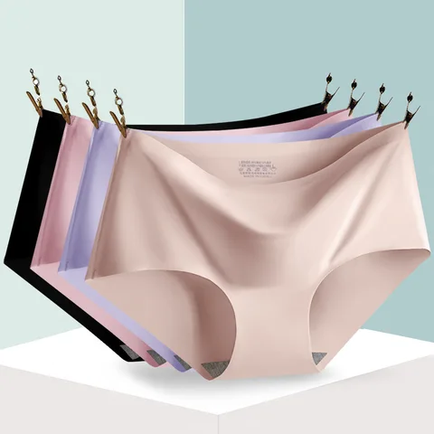 Giczi Large Size XXXL Briefs Women's Panties Seamless Underwear Woman Lingerie Plus Size Solid Ice Silk Underpanties Female 4XL