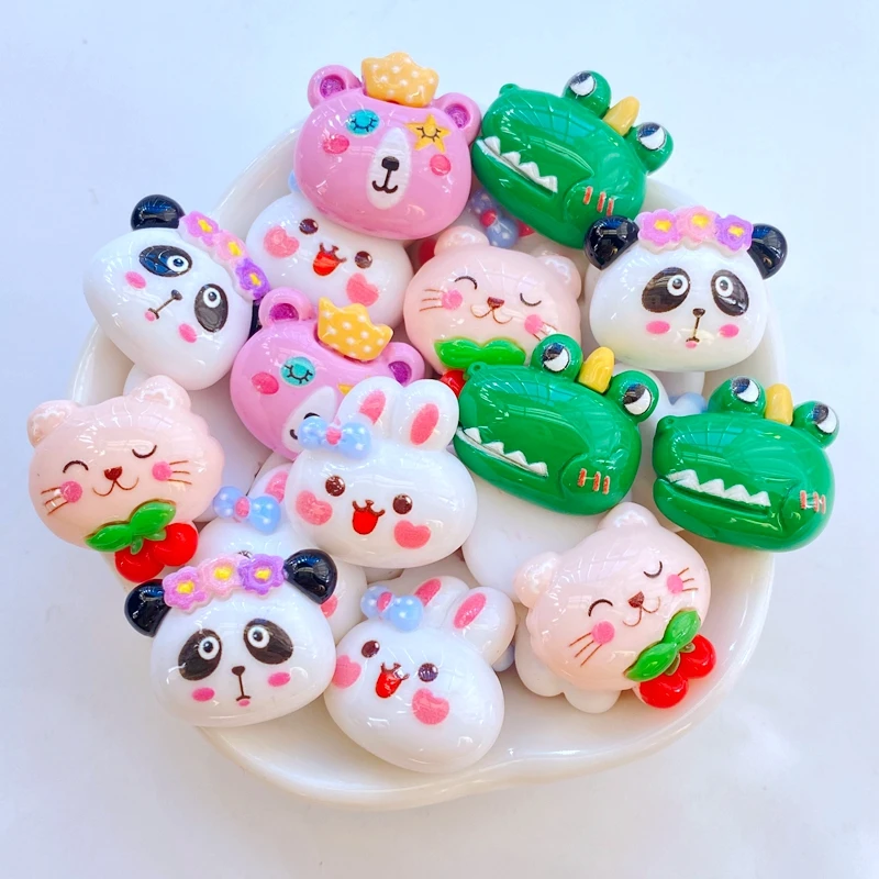 

10Pcs Cartoon Animal Rabbit Bear Dinosaur Cat Resin Figurine Crafts Flatback Ornament Jewelry Making Hairwear Accessories
