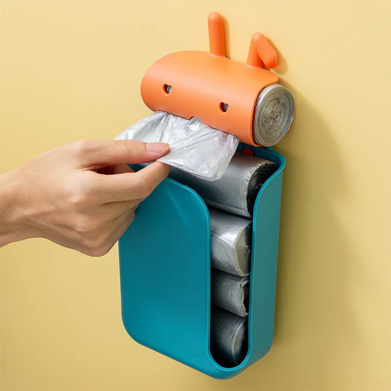 

Garbage Bag Storage Box Free Perforated Wall-mounted Home Kitchen Storage Box Recycle Bag Dispenser Cartoon Organizer Rack