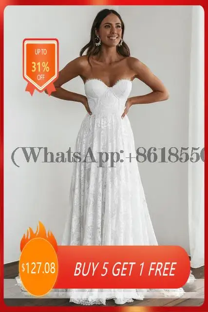 

Strapless Wedding Dresses for Women 2022 Sweetheart Backless A-Line Lace Boho Bridal Gowns Bride Dress Vestidos Novias Boda