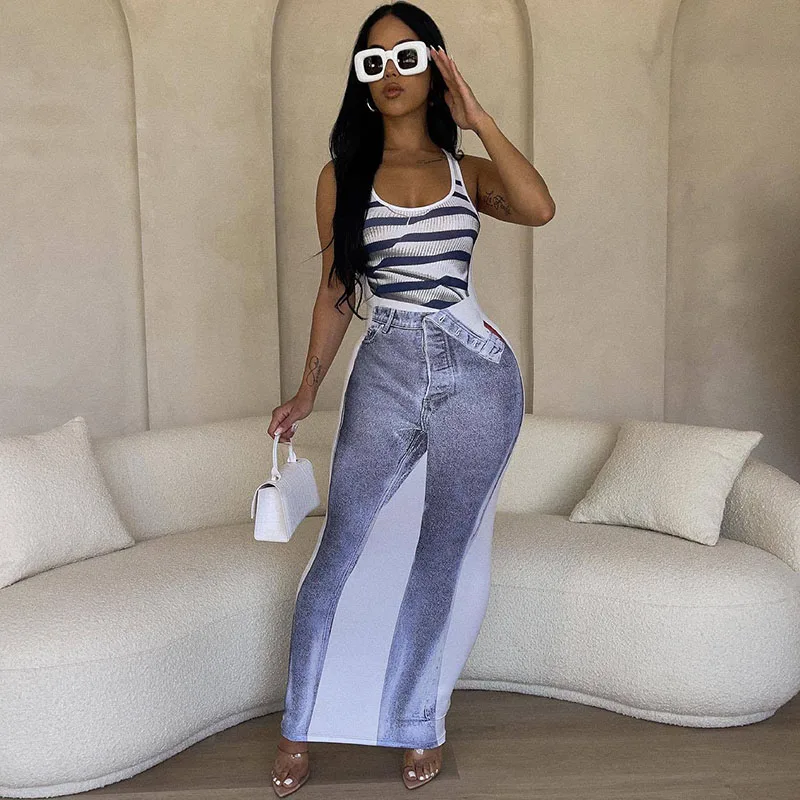 Шикарное летнее платье на бретелях с 3D принтом женское облегающее платье-футляр