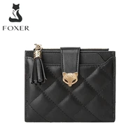 foxer genuine leather luxury id card holder women lattice fashion clutch bags coin pocket multi function lady wallet short purse