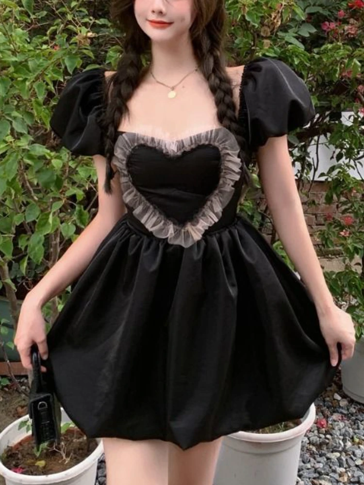 

Французское черное сексуальное платье, женские летние элегантные вечерние мини-платья, женское корейское модное платье с высокой талией и ...