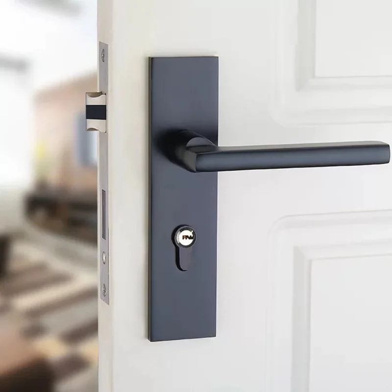 

Simple Household Handle Interior Door Black Solid Aluminum Space Door Lock Security Door ZP7101506