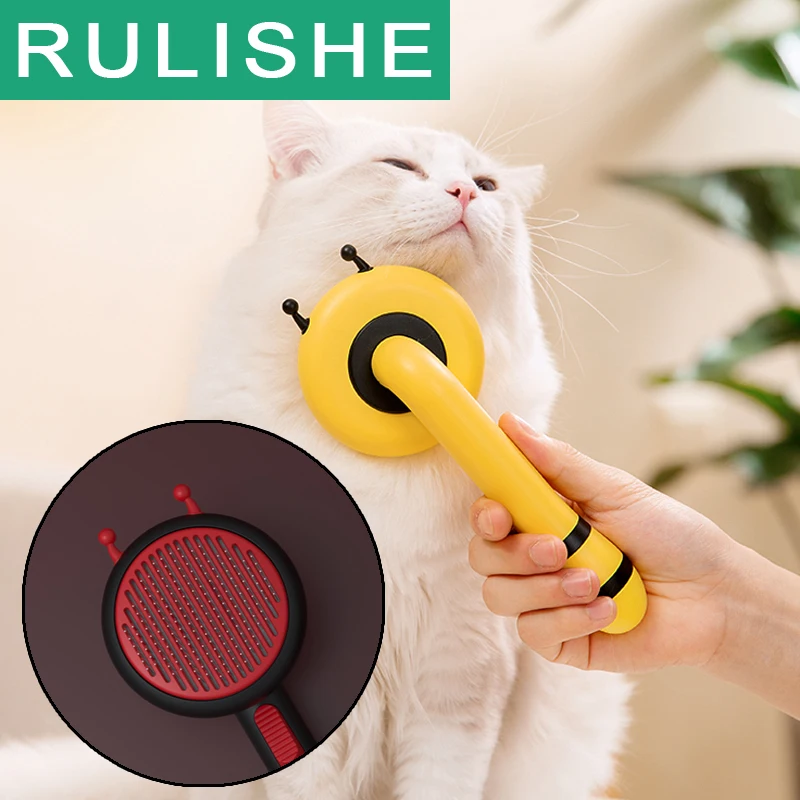 

Cat Comb Pet Brush Bee Shape Self Cleaning Slicker Brush for Dog Cat Grooming Gently Removes Loose Undercoat and Tangled Hair