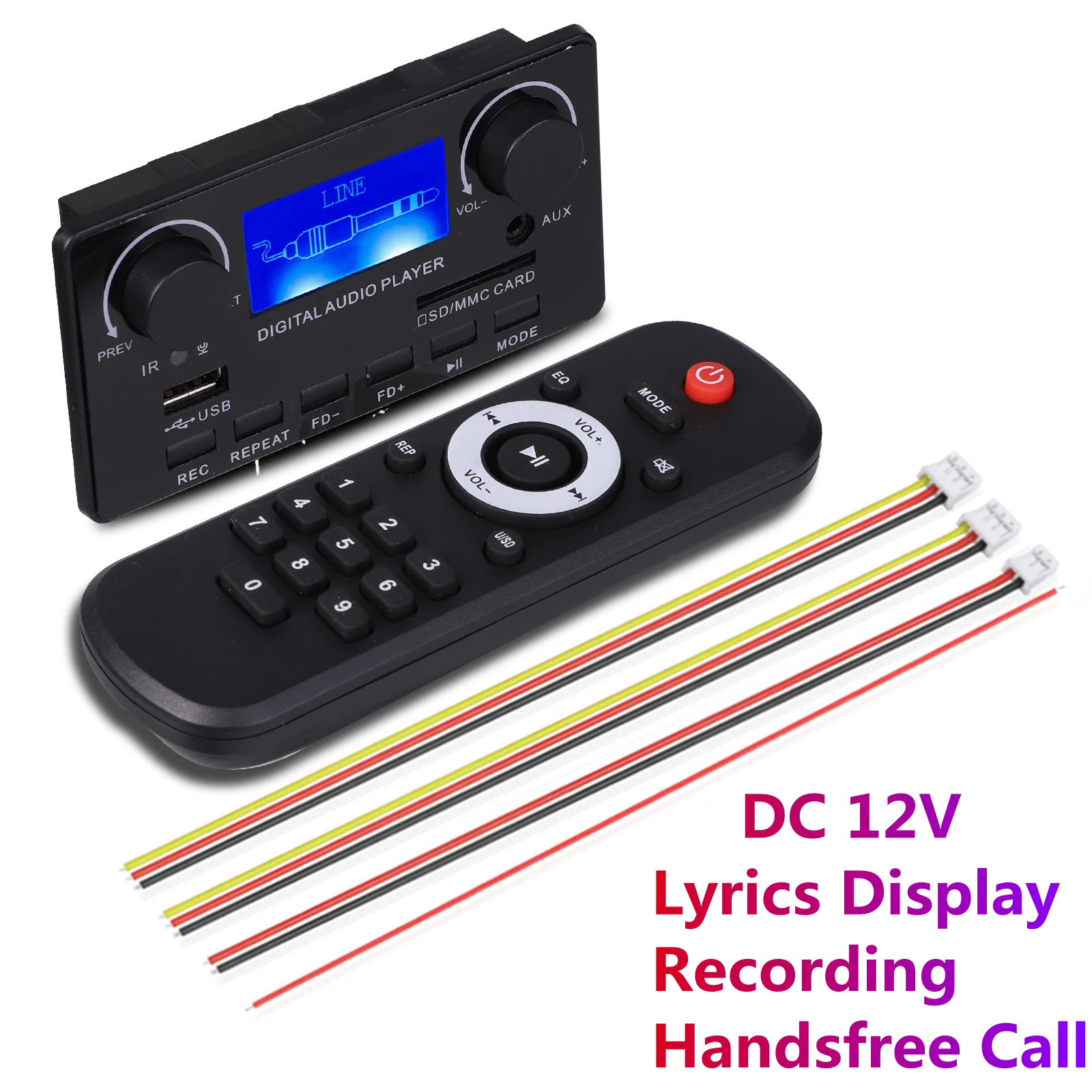 DC 12V LCD MP3 Decoder Board DAC Bluetooth 5.0 Audio Receiver APE FLAC decoder Support Handsfree Recording Radio Lyrics Display