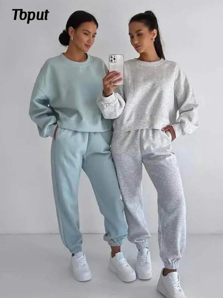 

Ladies Tracksuit Sweatshirt Pullover Suits Casual O-Neck Long Sleeve Loose Pants Sets 2022 Women Fashion Solid Two Piece Outfits