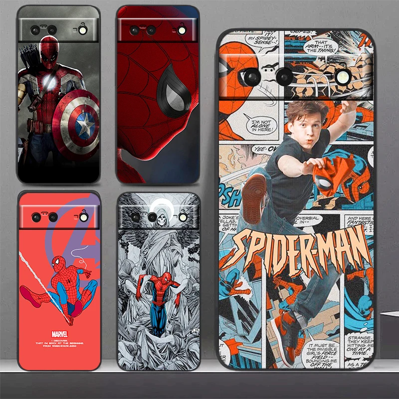 

Avengers Spiderman Phone Case For Google Pixel 7 6 Pro 6A 5A 5 4 4A XL 5G Black Shockproof Silicone TPU Cover