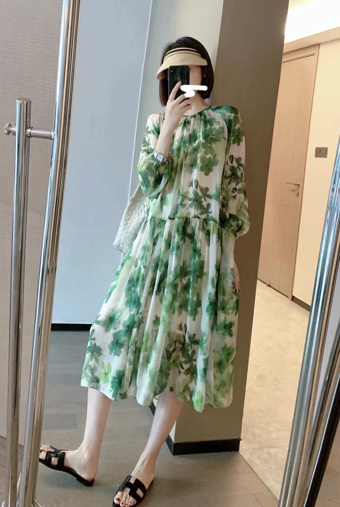 

2023 spring and summer women's clothing fashion new Cropped Lantern Sleeve Printed Dress 0511