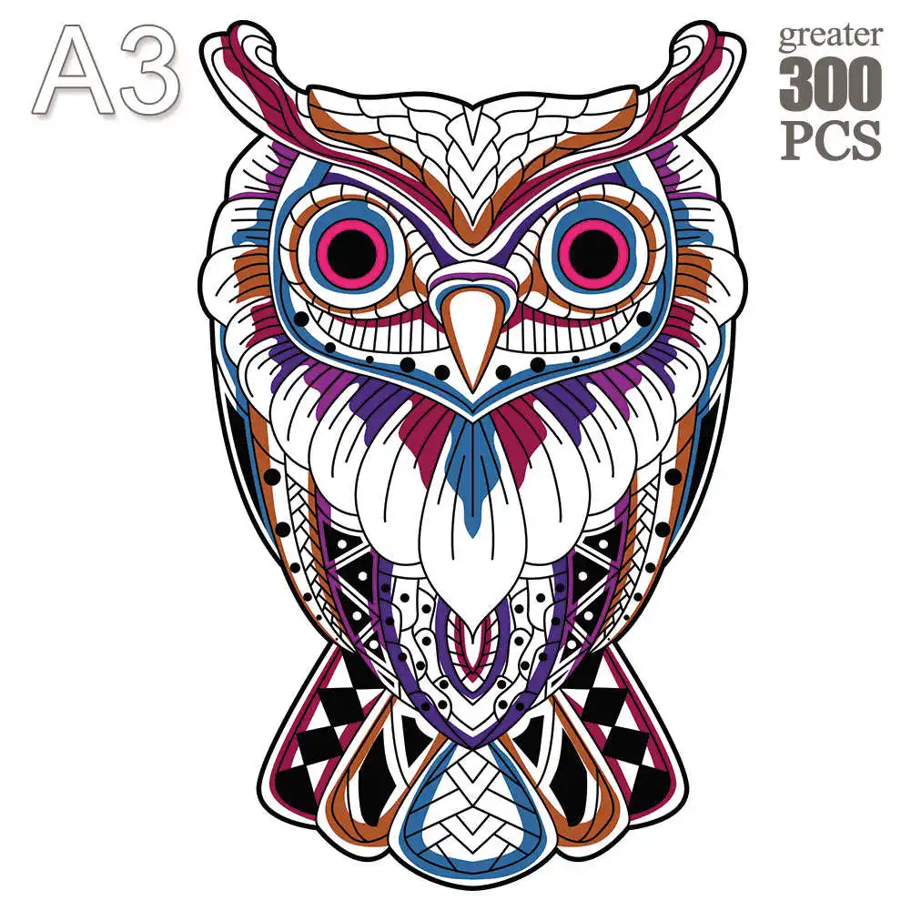 

Animal Wooden Puzzle Owl Theme A3 A4 A5 Jigsaw Puzzles Unique for kids Adults Board Games Kid Educational Toy wooden puzzle