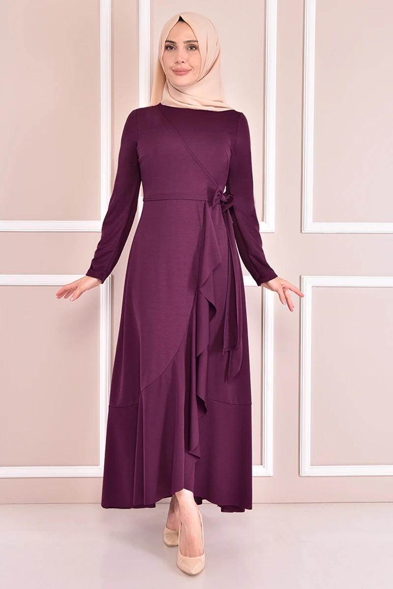 Платье с поясом, темно-фиолетовые платья для женщин, турбаны для женщин, съемное женское платье, Абая, мусульманское женское платье KBR70302
