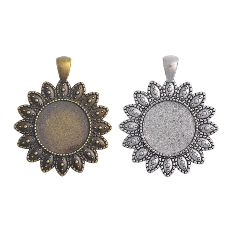

5pcs 20mm Inner Size Antique Silver Plated Bronze Classic Flower Style Cabochon Base Setting Charms Pendant