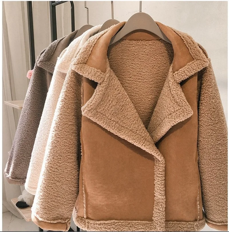 2021 Autumn New Women Winter Faux Fur Suede Jackets Coat Thicken Warm Lambswool Teddy Coats Ladies Loose Oversized Outwear Tops