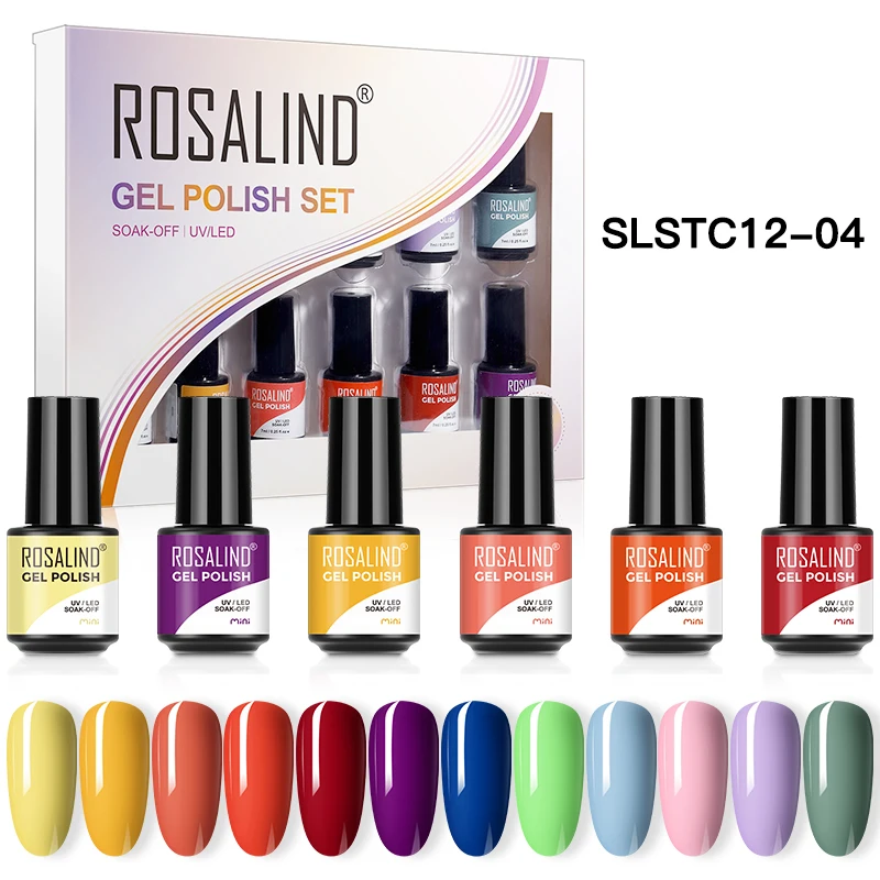 

ROSALIND 12PCS/SET Gel Varnish For Nail Art Hybrid Varnish Semi Permanent Need Base And Top Gel Nail Gel Nail Polish Set