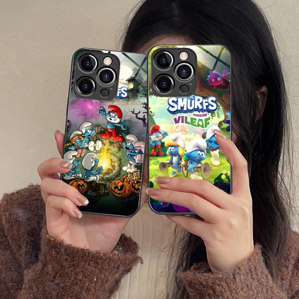 Smurfs Smurfette Smart Mobile Cell Phone Case for iPhone 16 15 14 13 12 11 X XR XS 8 Pro Max Plus Mini PC Glass Cover Shell