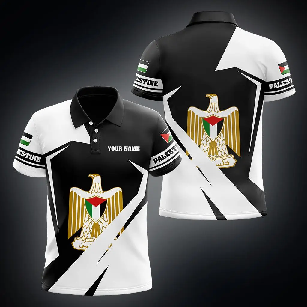 

Рубашки-поло с флагом Палестины и гербом на заказ, летняя повседневная Уличная одежда, мужская модная свободная футболка, спортивная одежда