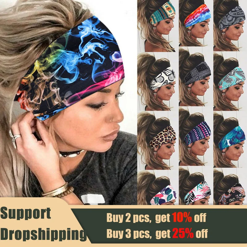 

Women Sports Headband Wide Floral Stretch Elastic Yoga Running hair band Outdoor Sport Headwrap Fitness sports yoga hair band