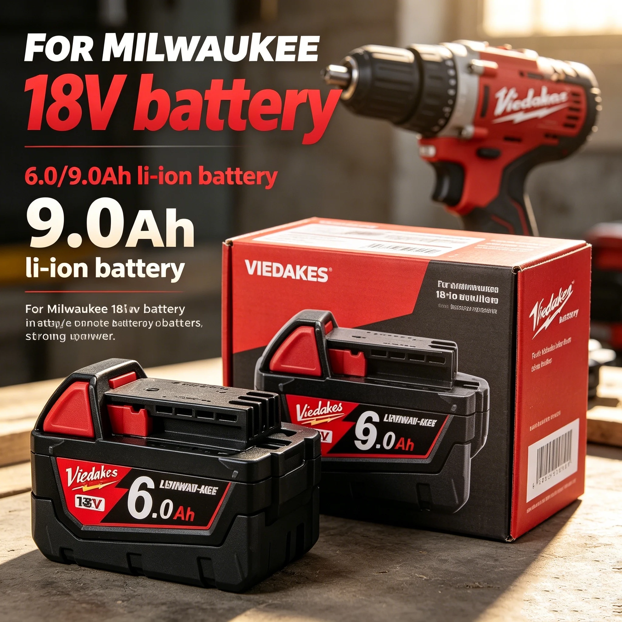 Фото Сменные аккумуляторы для Milwaukee M18, 9.0 Ач, 18 В, Li-Ion, M18B5, 48-11-1860, 48-11-1850, 48-11-1840, 48-11-1830, 48-11-1820 №1