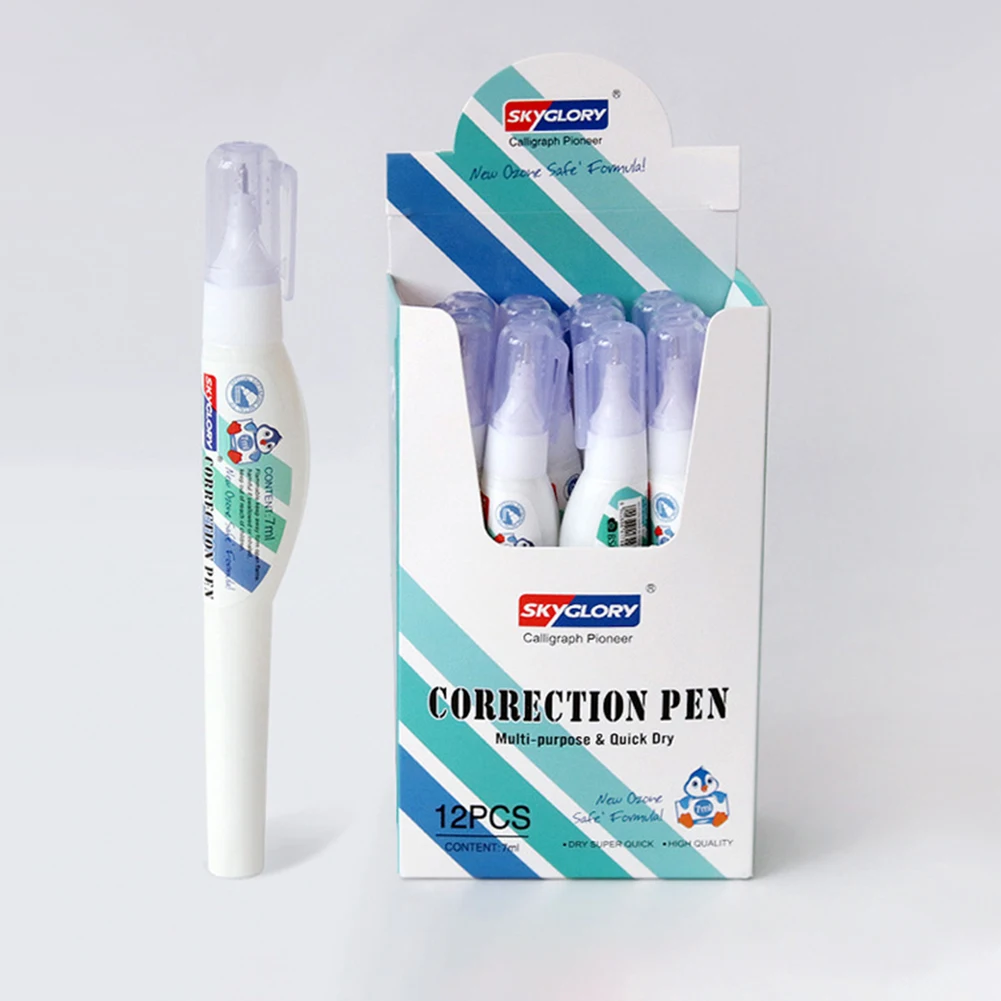 

12pc/box Portable Non Slip Office Needle Point Correction Pen Quick Drying Fluid Student School Stationery 7ml Squeeze Writing