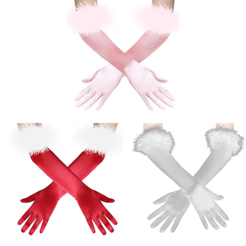 

Wedding Party Women Polyester Long Gloves 50cm Long Banquet Party Gloves Solid Color Etiquette Elastic Driving Gloves