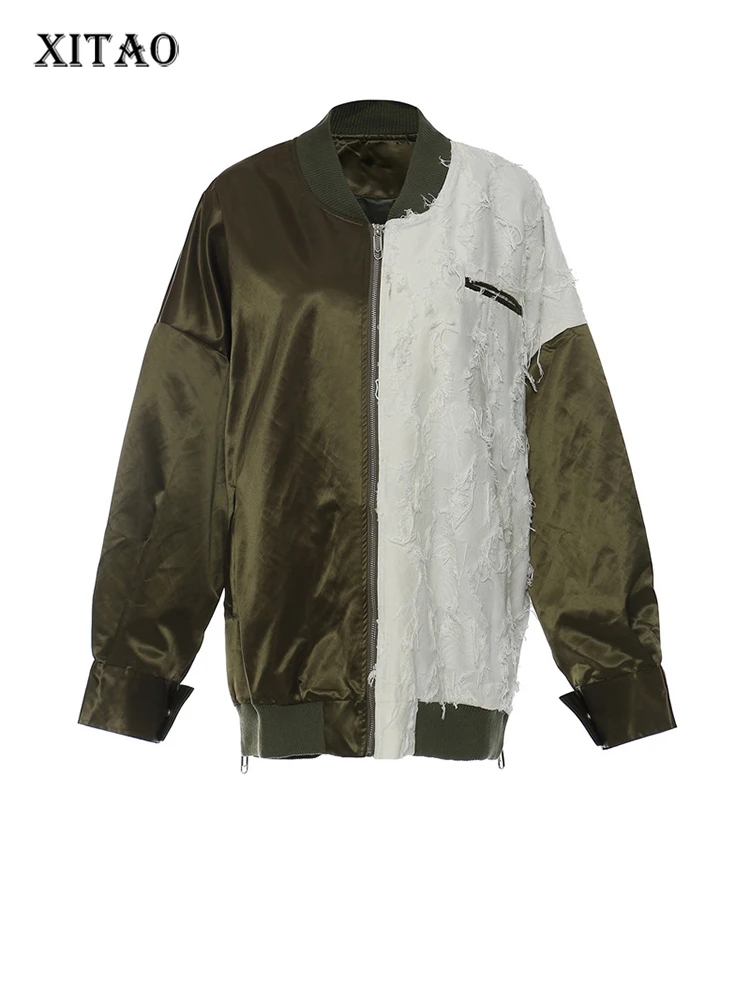 

XITAO Asymmetrical Splicing Jacket Loose Fashion Personality Tassel Patchwork Coat New Street Trendy All-match Women WMD5433