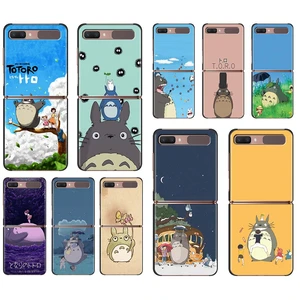Fold Celular Case For Samsung Galaxy Z Flip Mobile SmartPhone Funda ZFlip 5G Black Hard Luxury Cover Coque Totoros Anime Cute
