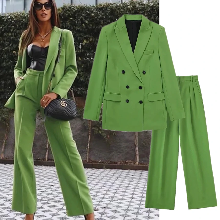 

Maxdutti High Street Ins Blogger RStraight Suits Pants Women 2 Pieces Sets Women etro Double Breasted Casual Blazer Women