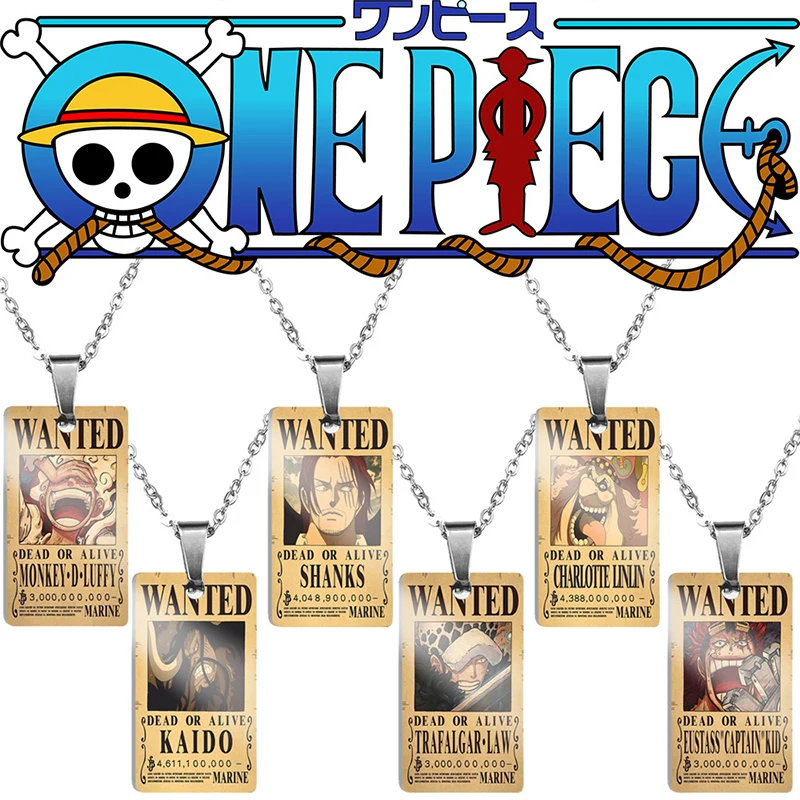 

Anime One Piece Pendant Women Necklace Accessories Cosplay newest Luffy 3 billion wanted Titanium Jewelry Men Neck Chain Gift