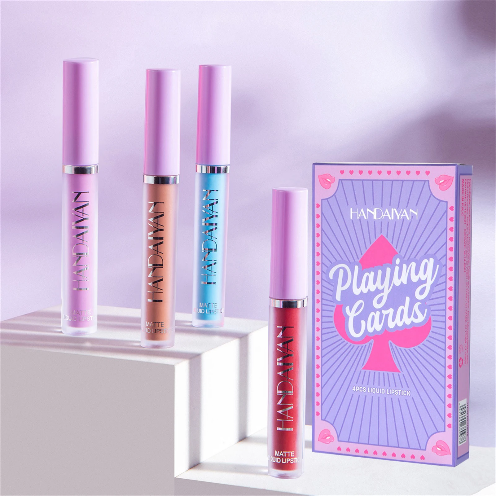 

4Color Poker Velvet Matte Liquid Lipstick Set Matte Liquid Lip Gloss Kit Moisturizing Waterproof Long Lasting Non-Fading cosmeic