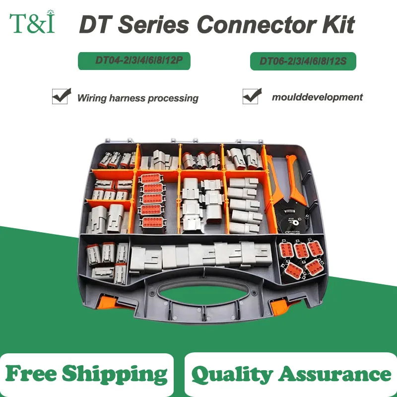 

Hardcover Toolbox Deutsch DT Series Waterproof Connector Kit with terminal and pliers DT06-2/3/4/6/8/12S DT04-2/3/4/6/8/12P