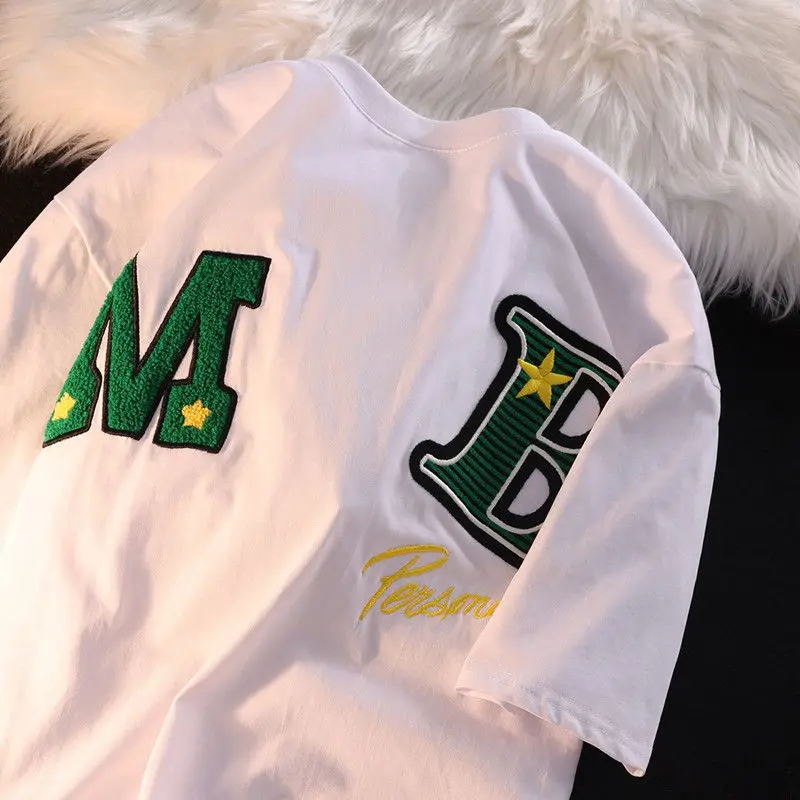 Летняя хлопковая футболка в американском ретро стиле с коротким рукавом для