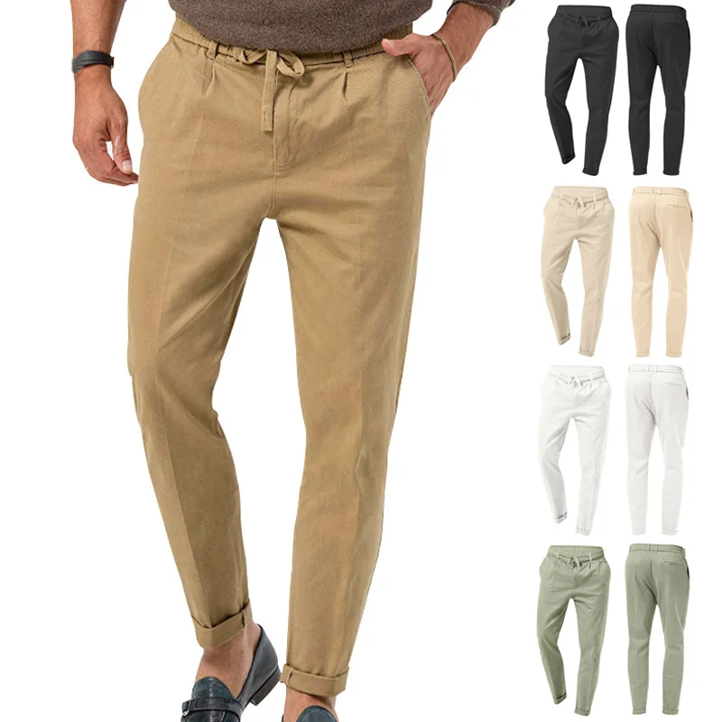 

Men's Casual Pants Gentleman Straight Trousers With Drawstring Autumn Solid Color Trousers For Business Office Men Clothing