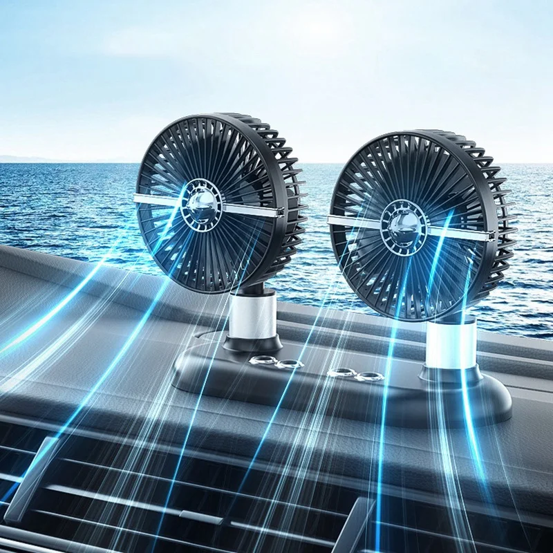 

12V/24V Dual Head Car Electric Head Shaking Fan Portable Vehicle Rotatable Cooling Cooler USB Speed Regulation Fan