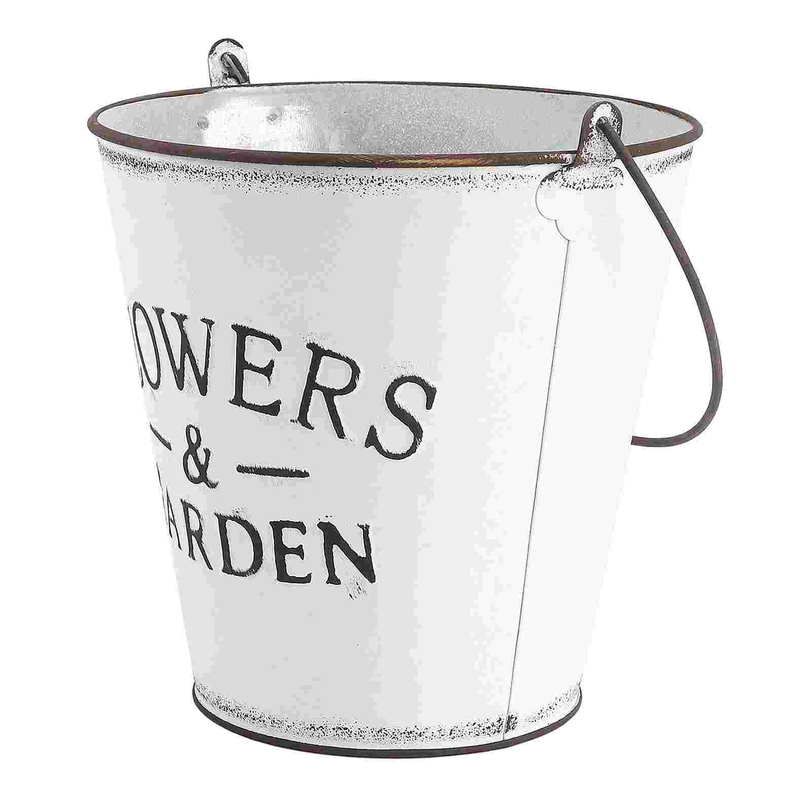 

Flower Metal Bucket Vase Planter Iron Stand Pot Jug French Country Rustic Vintage Farmhouse Pots Garden Tin Shabby Ornament