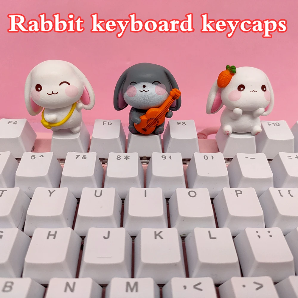 Anime Keycaps For Mechanical Keyboard Caps Decorative Accessories Translucent Pink Cute Rabbit  Handmade Cherry Kawaii KeyCap
