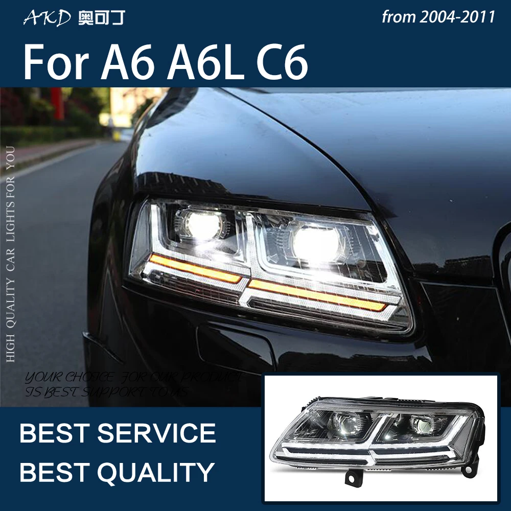 Luces de coche para A6 2004-2011 A6L C6 LED conjunto de faros delanteros automáticos LHD RHD versión lámpara dinámica DRL accesorios de herramientas